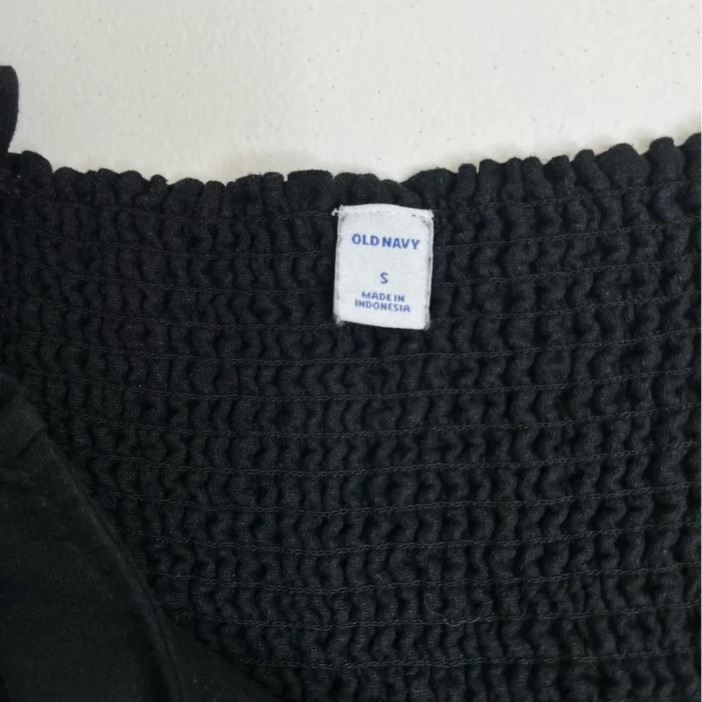 Old Navy Linen Rayon Black Jack Romper Overall Cropped Smocked Back Women Small - Picture 8 of 15